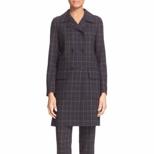 NWT $585 Theory 'Alba' Tile Check Long Jacket in Navy - size Small!